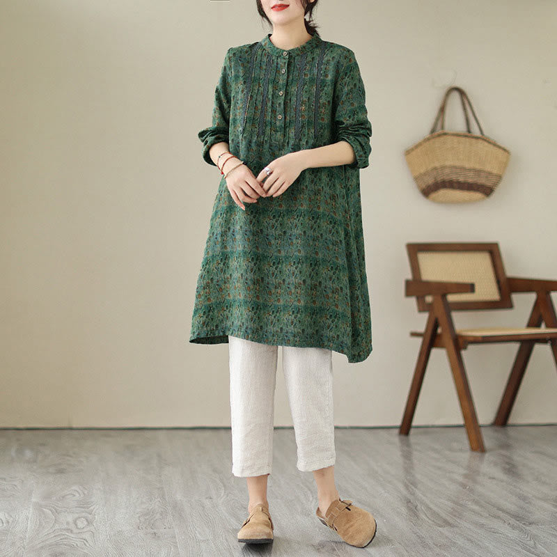 Buddha Stones Chemise à manches longues pour femme, imprimé floral rétro, à plis accordéon et poches - image 19