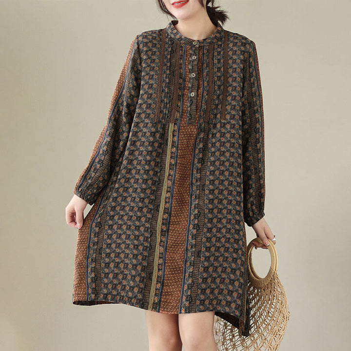 Buddha Stones Chemise à manches longues pour femme, imprimé floral rétro, à plis accordéon et poches - image 3