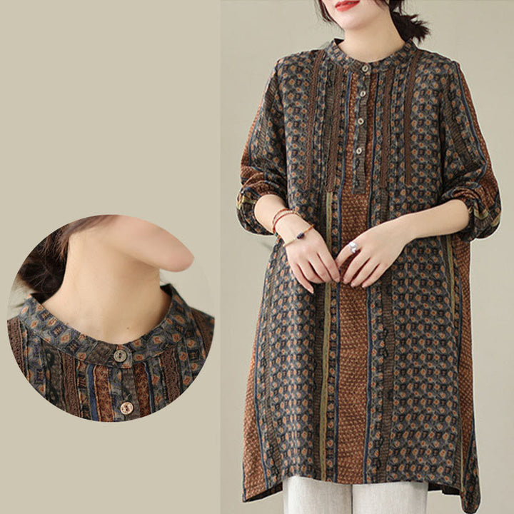 Buddha Stones Chemise à manches longues pour femme, imprimé floral rétro, à plis accordéon et poches - image 8