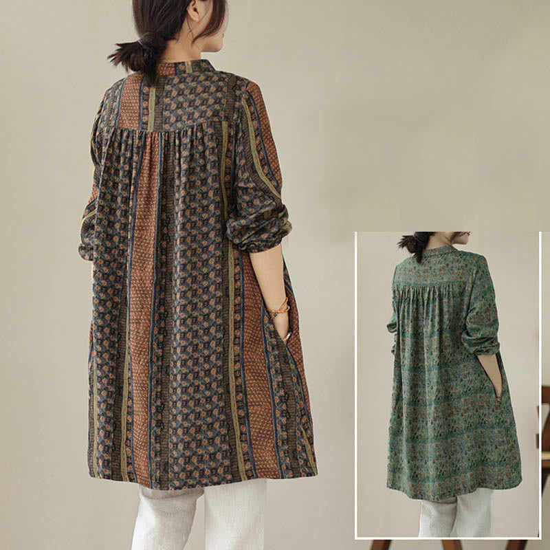 Buddha Stones Chemise à manches longues pour femme, imprimé floral rétro, à plis accordéon et poches - image 22