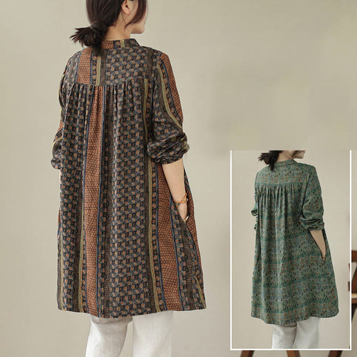 Buddha Stones Chemise à manches longues pour femme, imprimé floral rétro, à plis accordéon et poches - image 22