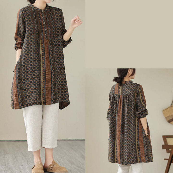 Buddha Stones Chemise à manches longues pour femme, imprimé floral rétro, à plis accordéon et poches - image 6