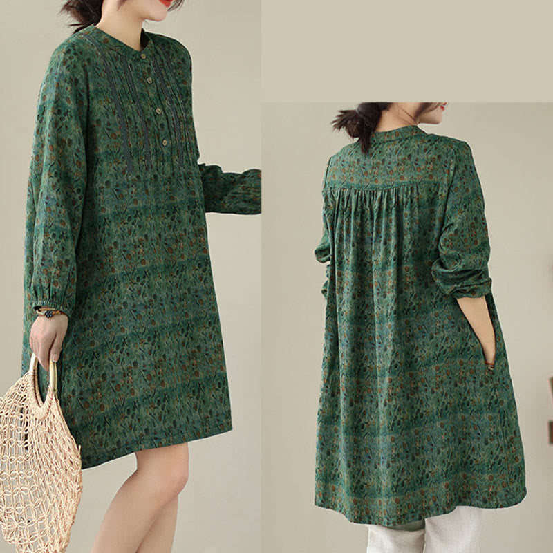 Buddha Stones Chemise à manches longues pour femme, imprimé floral rétro, à plis accordéon et poches - image 21