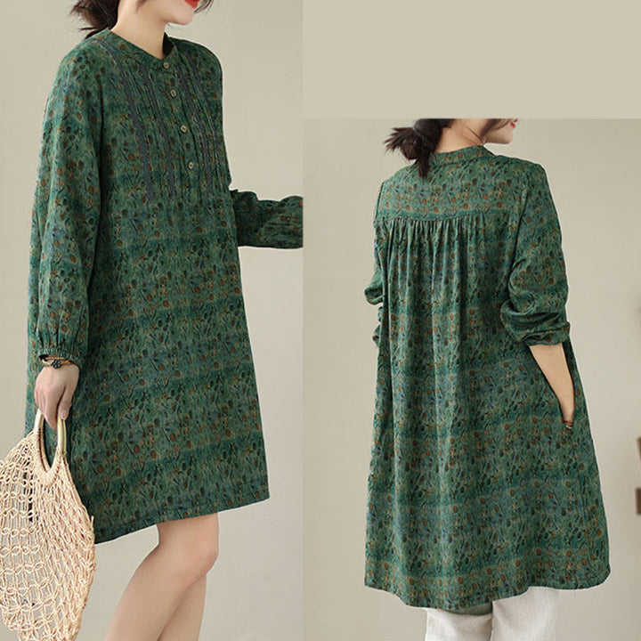 Buddha Stones Chemise à manches longues pour femme, imprimé floral rétro, à plis accordéon et poches - image 21