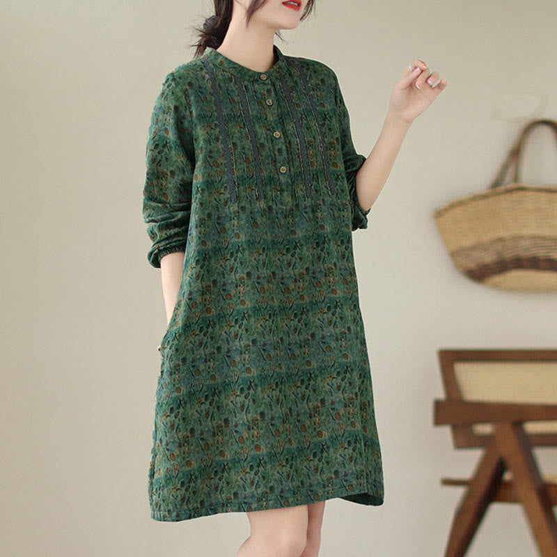 Buddha Stones Chemise à manches longues pour femme, imprimé floral rétro, à plis accordéon et poches - image 17