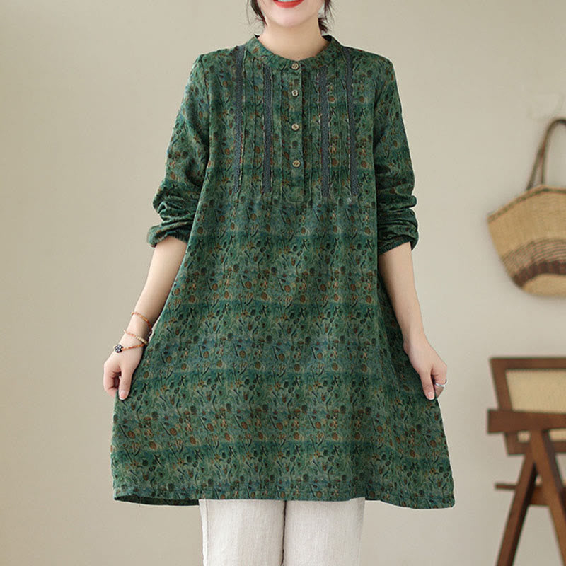 Buddha Stones Chemise à manches longues pour femme, imprimé floral rétro, à plis accordéon et poches - image 18