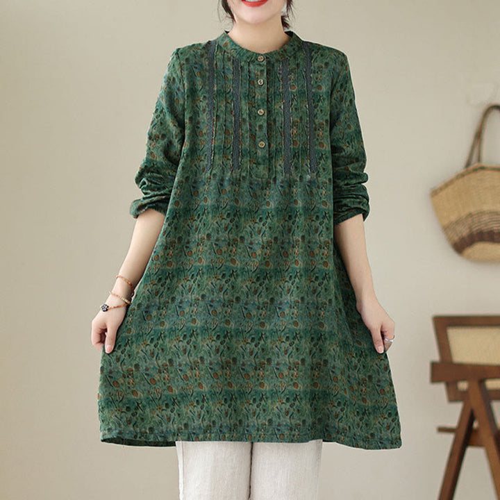 Buddha Stones Chemise à manches longues pour femme, imprimé floral rétro, à plis accordéon et poches - image 18