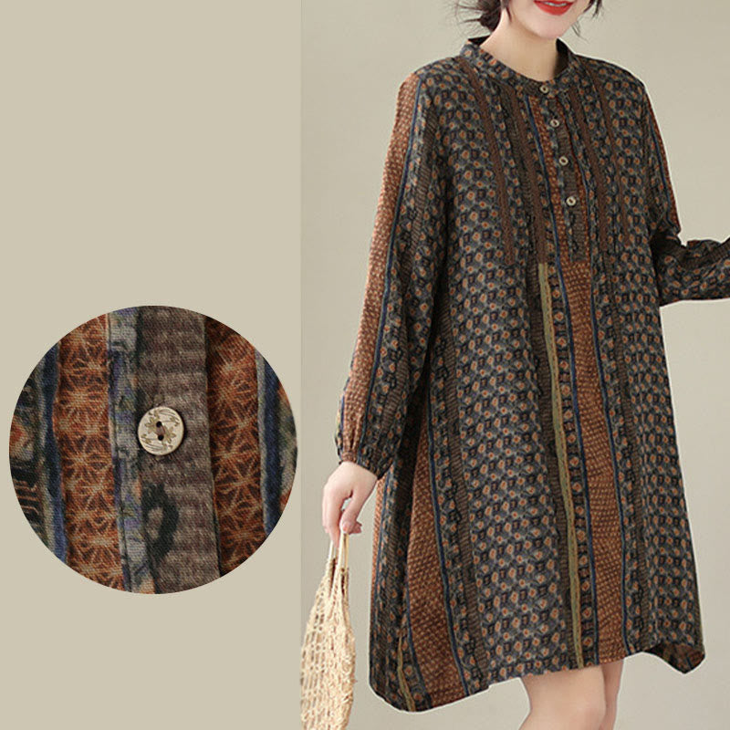 Buddha Stones Chemise à manches longues pour femme, imprimé floral rétro, à plis accordéon et poches - image 9