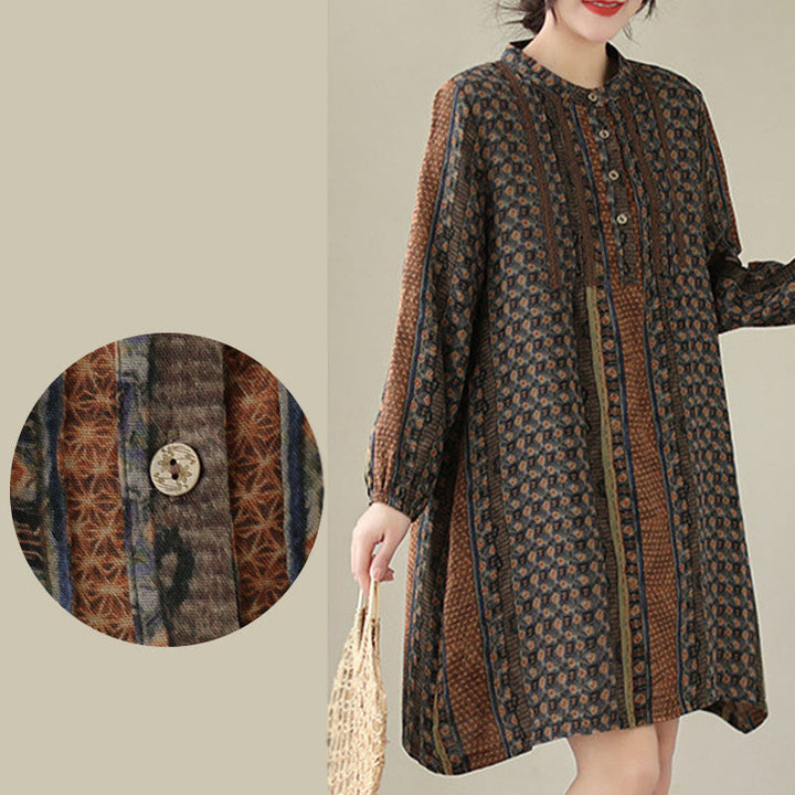 Buddha Stones Chemise à manches longues pour femme, imprimé floral rétro, à plis accordéon et poches - image 9