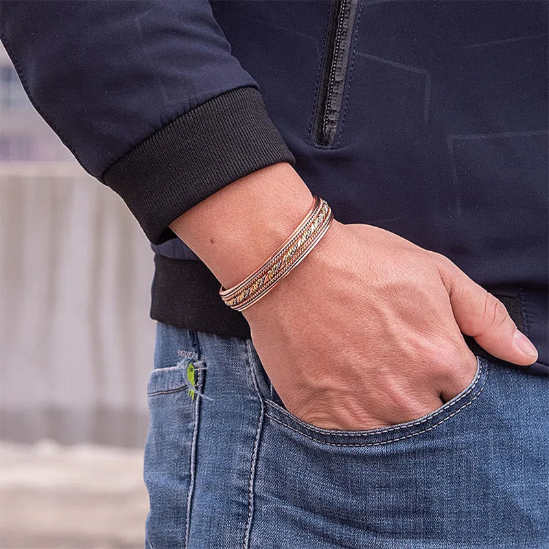 Buddha Stones Bracelet manchette rétro ouvert en cuivre torsadé, symbole de chance. - image 5