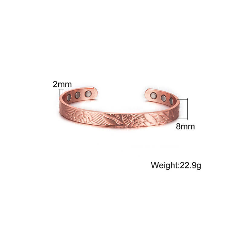 Buddha Stones Bracelet jonc ouvert en cuivre à motif de rose, symbole de chance et d'équilibre. - image 10
