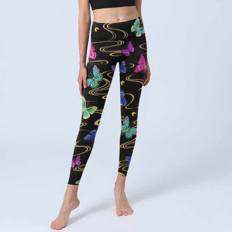 Buddha Stones Leggings de sport pour femmes, imprimé papillons à contraste élevé, pantalon de yoga - image 5