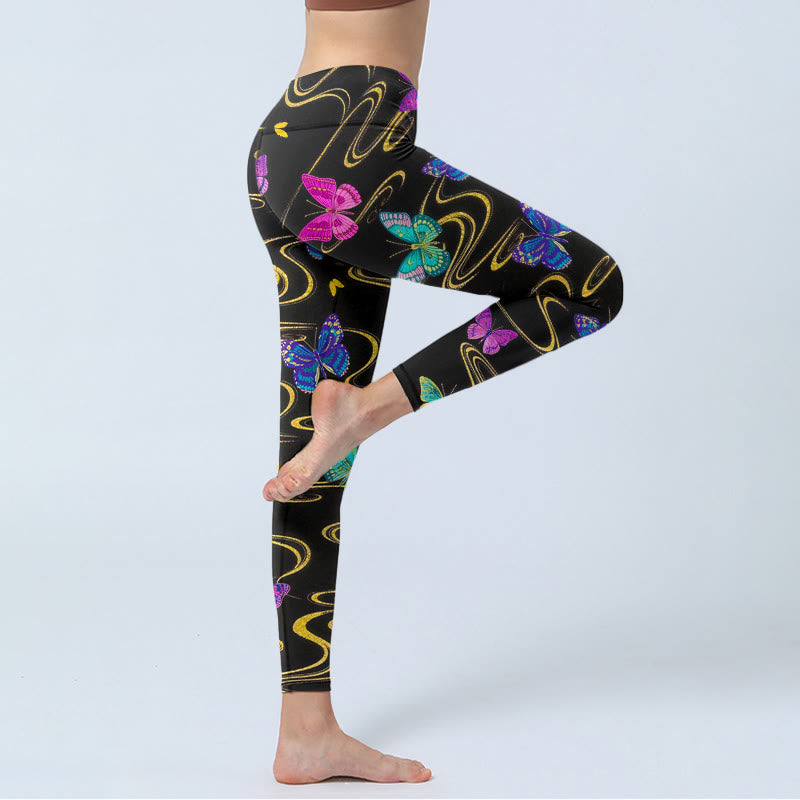 Buddha Stones Leggings de sport pour femmes, imprimé papillons à contraste élevé, pantalon de yoga - image 4