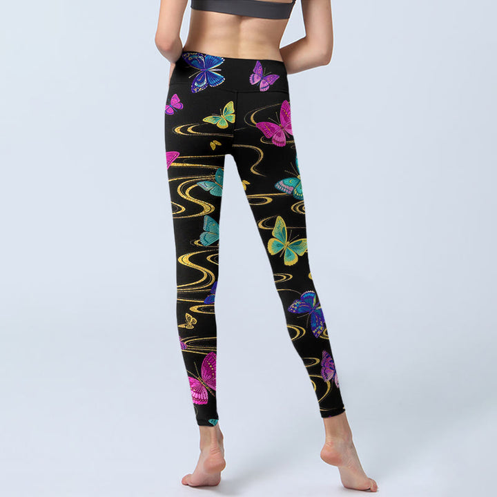 Buddha Stones Leggings de sport pour femmes, imprimé papillons à contraste élevé, pantalon de yoga - image 6