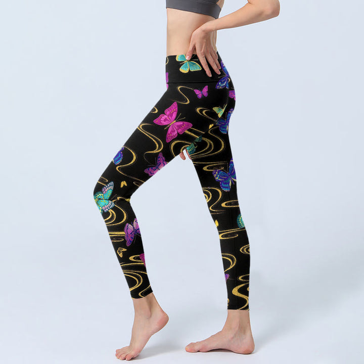 Buddha Stones Leggings de sport pour femmes, imprimé papillons à contraste élevé, pantalon de yoga - image 2