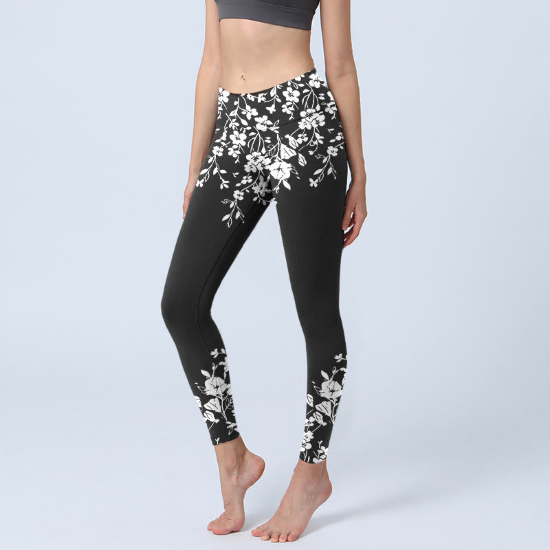 Buddha Stones Leggings de sport pour femme, imprimé floral minimaliste et élégant, pantalon de yoga - Noir - US18，UK/AU22，EU50 (4XL) - image 0