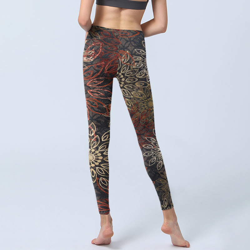 Buddha Stones Leggings de sport pour femmes, imprimé floral rétro symétrique, pantalon de yoga - image 6