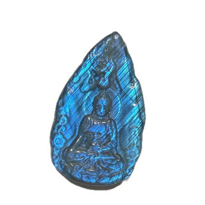 Buddha Stones Statuette de Bouddha en labradorite naturelle gravée, en forme de larme, pour la décoration intérieure. - image 12