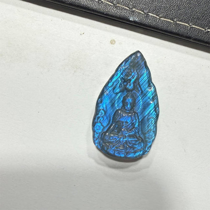 Buddha Stones Statuette de Bouddha en labradorite naturelle gravée, en forme de larme, pour la décoration intérieure. - image 10