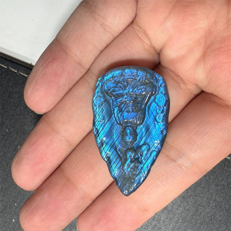 Buddha Stones Statuette de Bouddha en labradorite naturelle gravée, en forme de larme, pour la décoration intérieure. - image 9