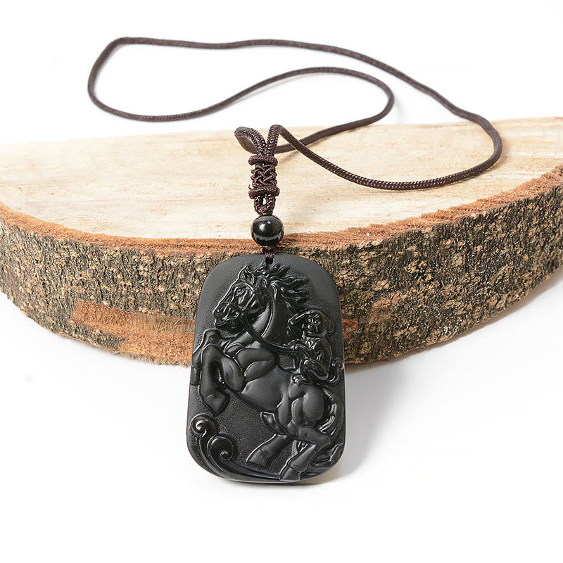Buddha Stones Ensemble de force en obsidienne noire et jade Hetian de l'année du Cheval - image 4