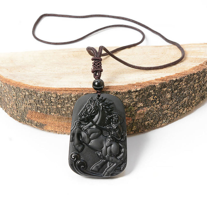 Buddha Stones Ensemble de force en obsidienne noire et jade Hetian de l'année du Cheval - image 4
