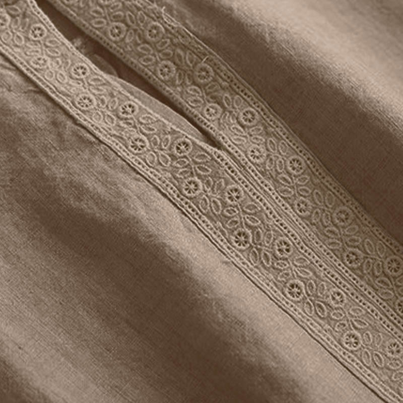 Chemise à manches trois-quarts pour femme, style décontracté, unie, à col rond ajouré, ornée de Buddha Stones - image 5