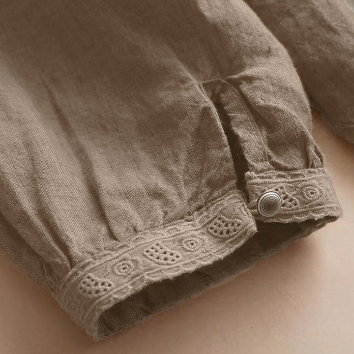Chemise à manches trois-quarts pour femme, style décontracté, unie, à col rond ajouré, ornée de Buddha Stones - image 8