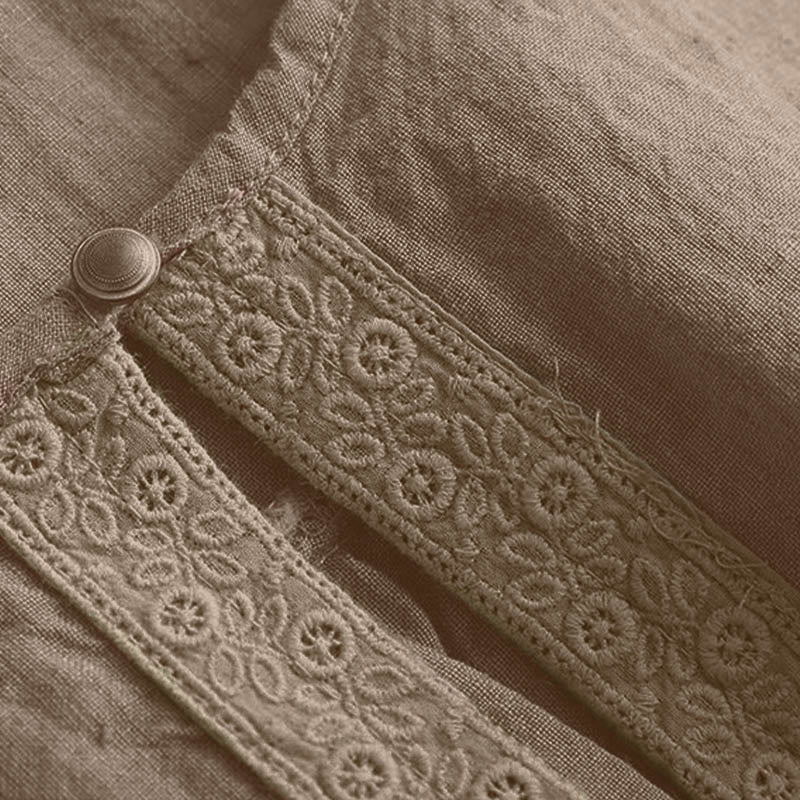Chemise à manches trois-quarts pour femme, style décontracté, unie, à col rond ajouré, ornée de Buddha Stones - image 4