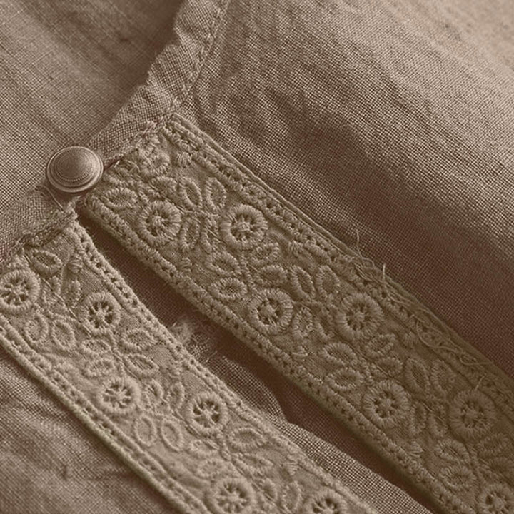 Chemise à manches trois-quarts pour femme, style décontracté, unie, à col rond ajouré, ornée de Buddha Stones - image 4
