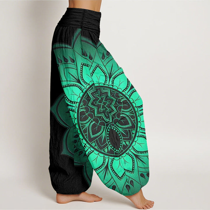 Buddha Stones Pantalon harem pour femme en coton à motif mandala symétrique et taille élastique - image 2