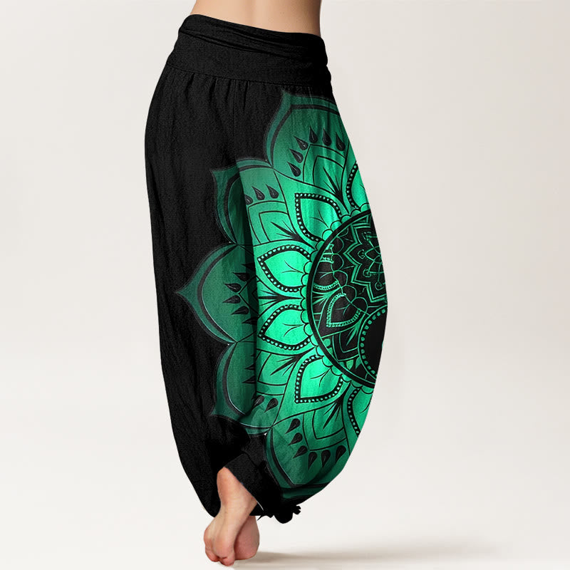 Buddha Stones Pantalon harem pour femme en coton à motif mandala symétrique et taille élastique - image 1