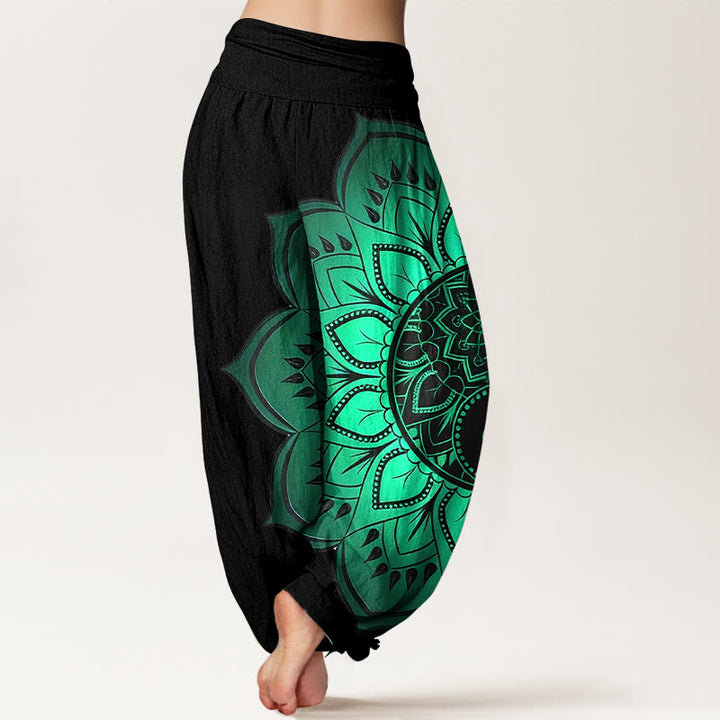 Buddha Stones Pantalon harem pour femme en coton à motif mandala symétrique et taille élastique - image 1