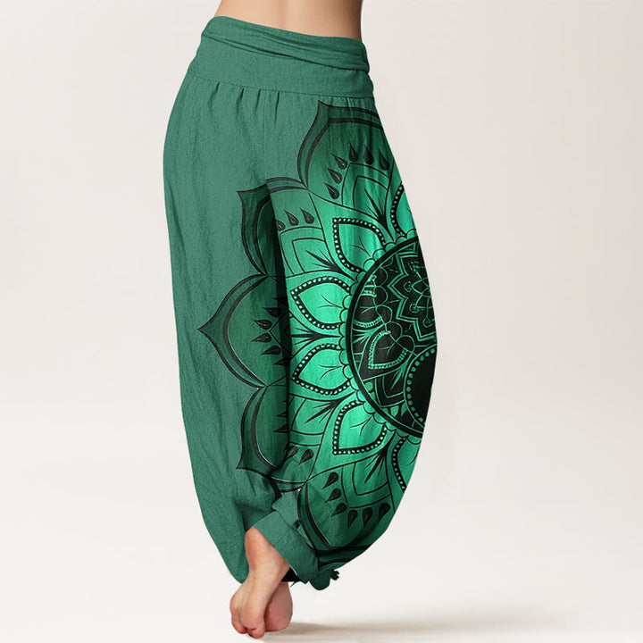 Buddha Stones Pantalon harem pour femme en coton à motif mandala symétrique et taille élastique - image 9
