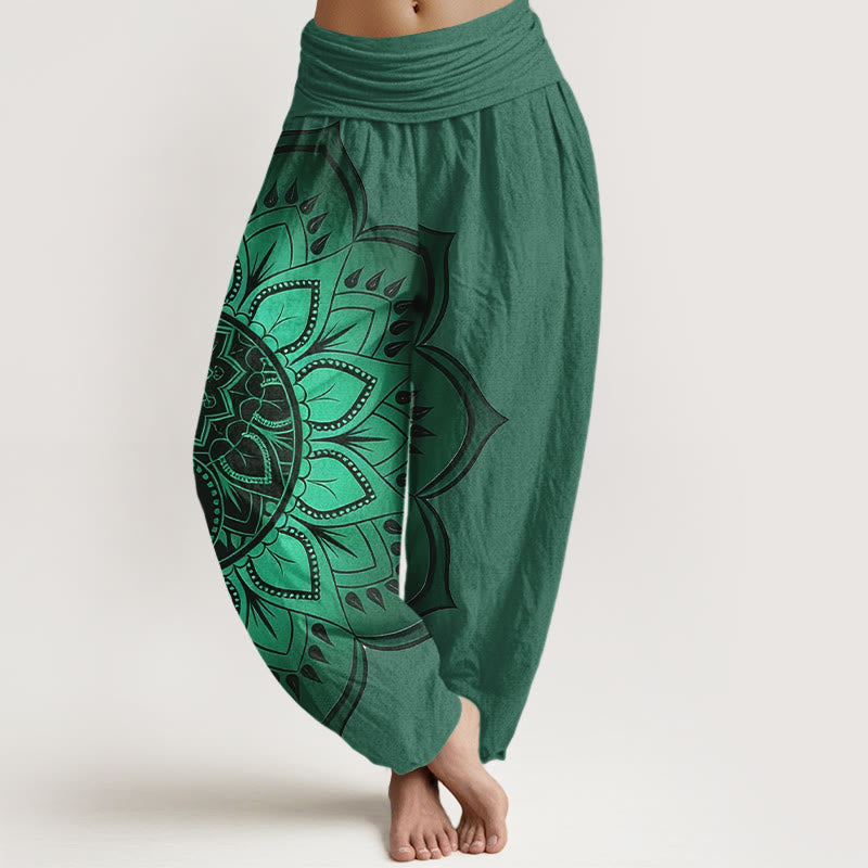 Buddha Stones Pantalon harem pour femme en coton à motif mandala symétrique et taille élastique - Vert d'eau - US16，UK/AU20，EU48 (3XL) - image 8