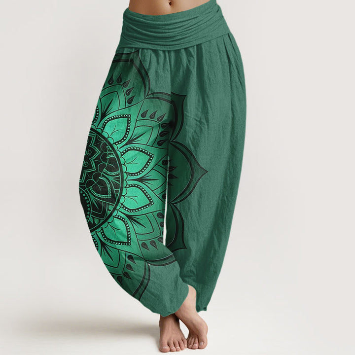 Buddha Stones Pantalon harem pour femme en coton à motif mandala symétrique et taille élastique - Vert d'eau - US16，UK/AU20，EU48 (3XL) - image 8
