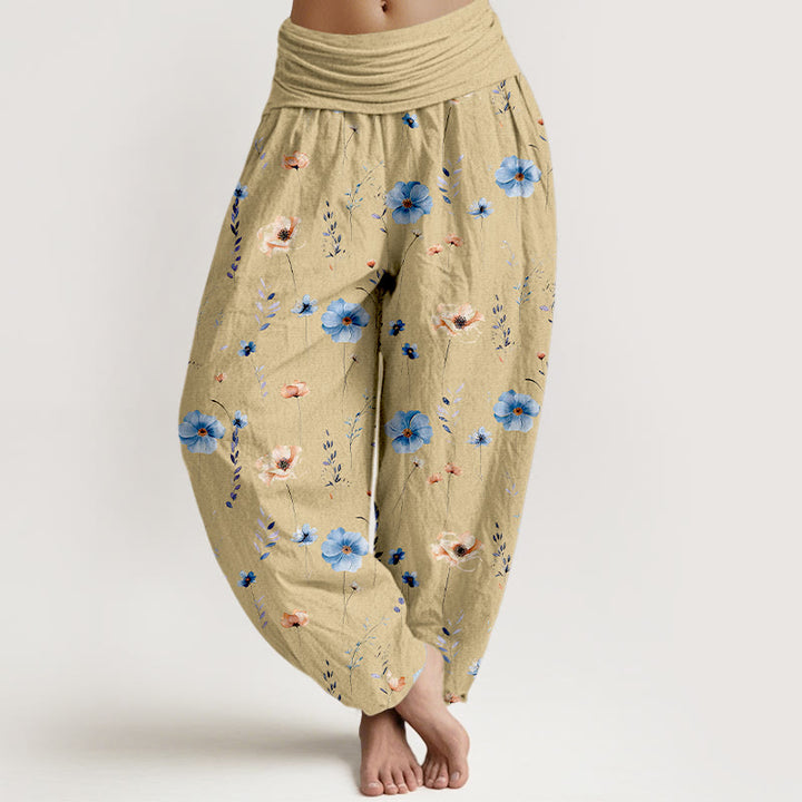 Buddha Stones Pantalon harem pour femme en coton frais à motif floral raffiné et taille élastique - Blé - US16，UK/AU20，EU48 (3XL) - image 0
