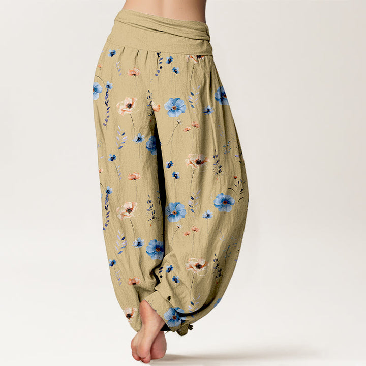 Buddha Stones Pantalon harem pour femme en coton frais à motif floral raffiné et taille élastique - image 1