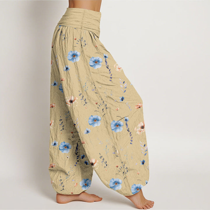 Buddha Stones Pantalon harem pour femme en coton frais à motif floral raffiné et taille élastique - image 2