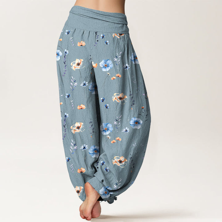 Buddha Stones Pantalon harem pour femme en coton frais à motif floral raffiné et taille élastique - image 9