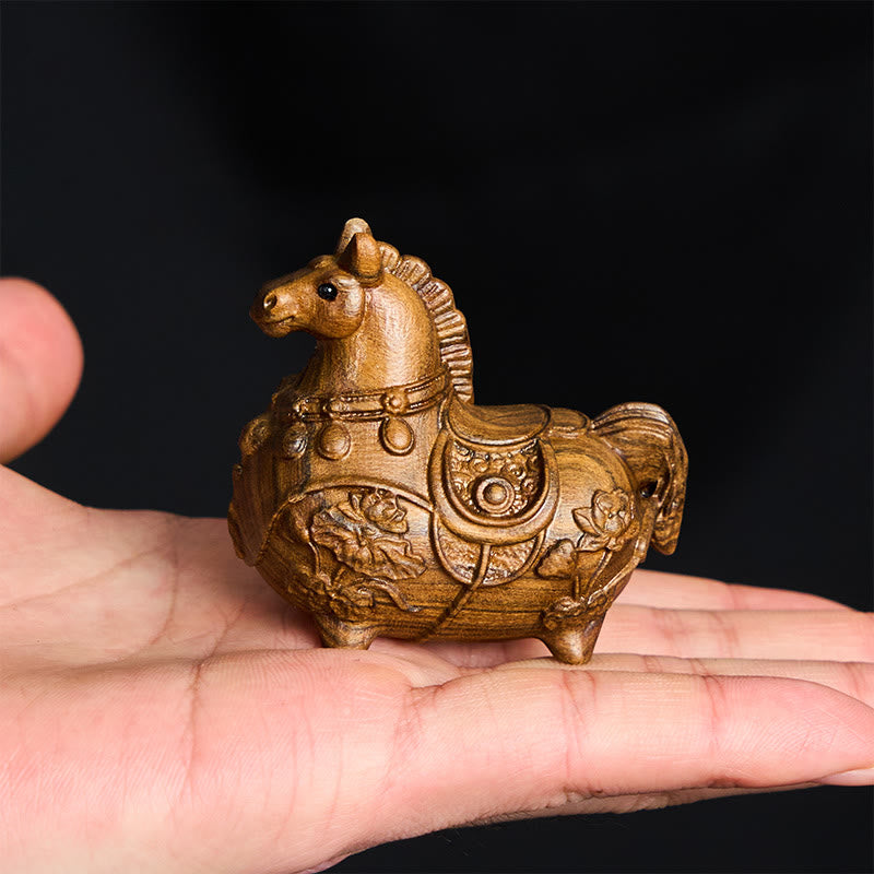 Buddha Stones Mini décoration Année du Cheval Lotus Ébène Bois de Tilleul Bois de Santal Vert 5,5*5*3,2 cm - image 10