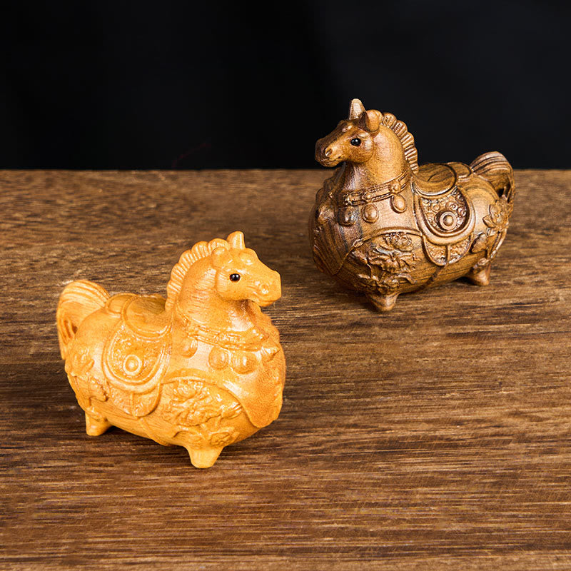 Buddha Stones Mini décoration Année du Cheval Lotus Ébène Bois de Tilleul Bois de Santal Vert 5,5*5*3,2 cm - image 13