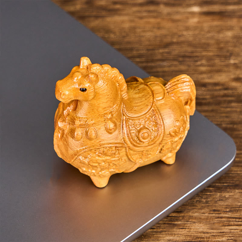 Buddha Stones Mini décoration Année du Cheval Lotus Ébène Bois de Tilleul Bois de Santal Vert 5,5*5*3,2 cm - image 2