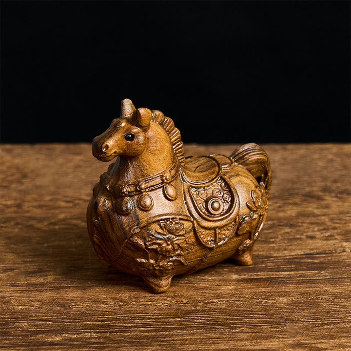 Buddha Stones Mini décoration Année du Cheval Lotus Ébène Bois de Tilleul Bois de Santal Vert 5,5*5*3,2 cm - Ébène, environ 5,5 x 5 x 3,2 cm - image 7