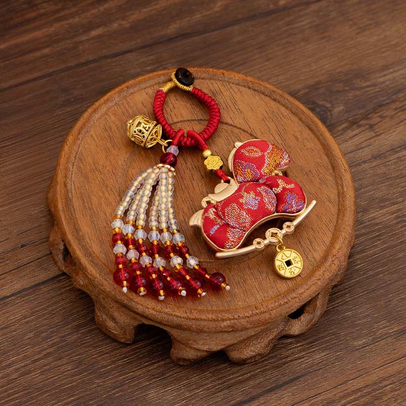 Buddha Stones Porte-clés brodé de prospérité « Année du Cheval » - Cheval rouge (Dimensions : 10 x 5 cm) - image 0