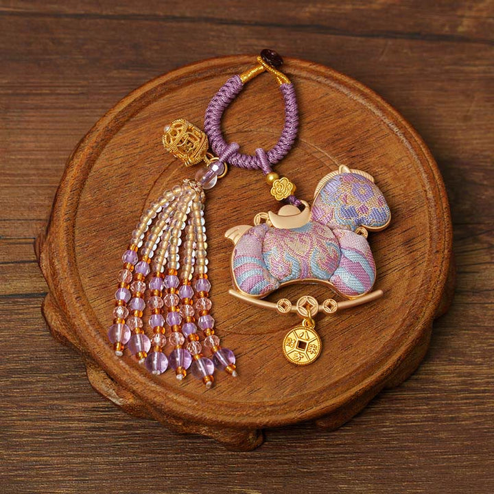 Buddha Stones Porte-clés brodé de prospérité « Année du Cheval » - Cheval violet (Dimensions : 10 x 5 cm) - image 9