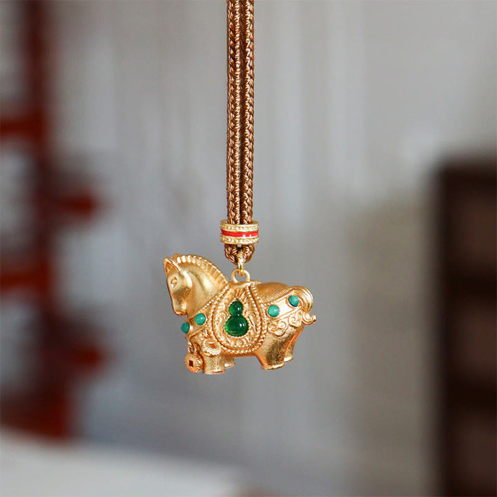 Buddha Stones Pendentifs en cuivre et laiton pour collier d'équilibre Année du Cheval - Cheval d'or - image 2