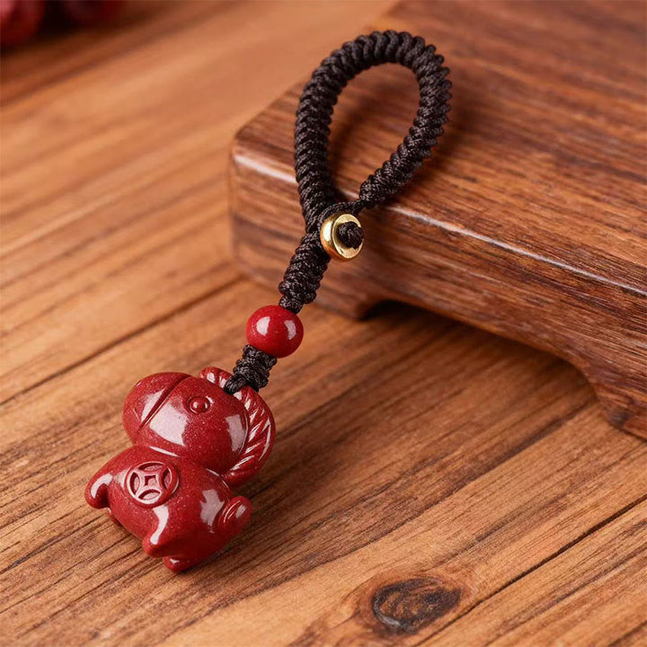Buddha Stones Porte-clés en cinabre de l'année du Cheval, symbole d'éloignement des mauvais esprits - Cheval rouge foncé - image 0