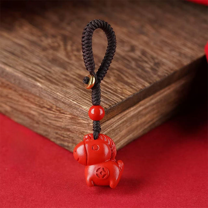 Buddha Stones Porte-clés en cinabre de l'année du Cheval, symbole d'éloignement des mauvais esprits - Cheval rouge - image 3