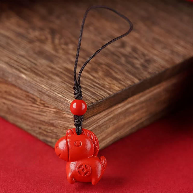 Buddha Stones Porte-clés en cinabre de l'année du Cheval, symbole d'éloignement des mauvais esprits - Cheval à corde rouge - image 4